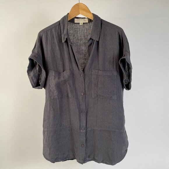 cloth & stone Tops - Cloth & Stone 100% Linen Short Sleeve Button Up Shirt, Stone Grey, Size M